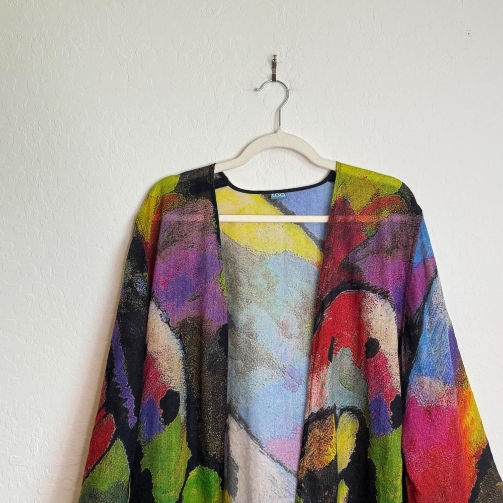 VTG Tao House 100% Wool Abstract Art Kimono Cardigan Jacket Multicolor L XL - Picture 2 of 8